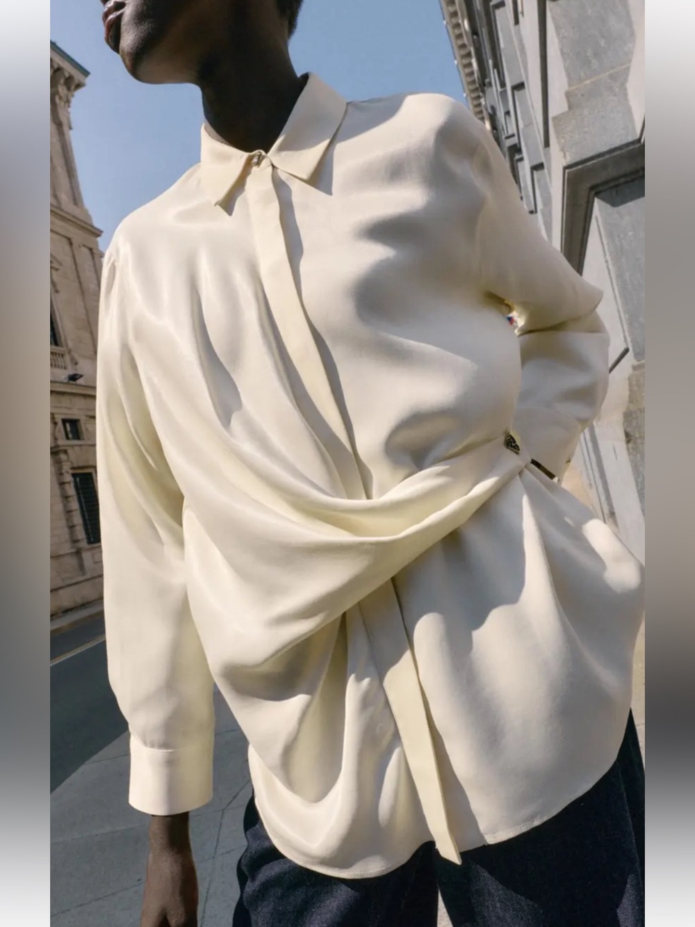 Zara Cream Twist-Front Button Down Shirt